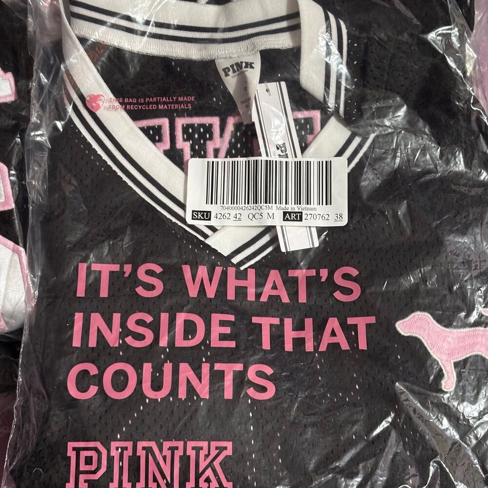 VS PINK Varsity Lace-Up Football Mesh Jersey Pink & White Embroidered 86 MD - Picture 7 of 7